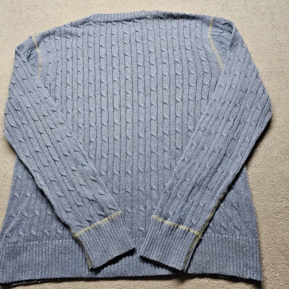 Banana Republic Mens Large Blue Cotton Cashmere Cable Knit Crew Neck Sweater